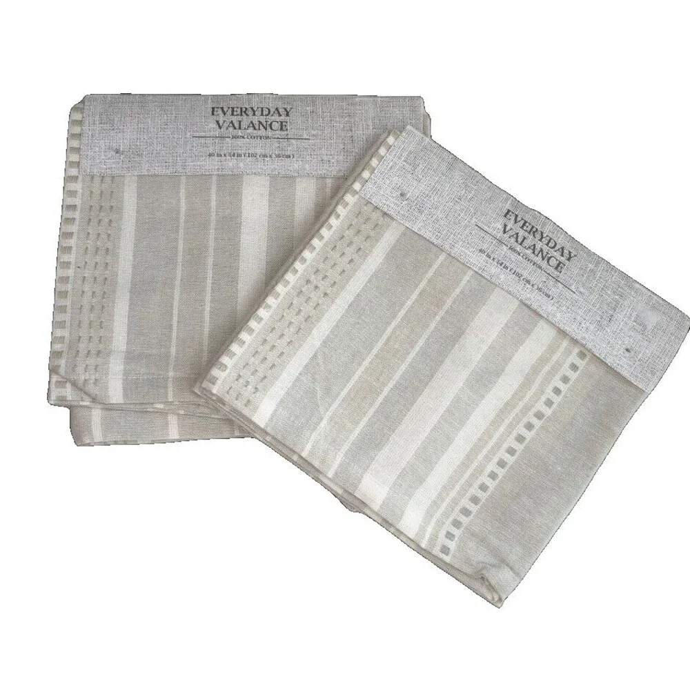 Summer Striped Valance Set Of 2 Beach Summer House Beige Taupe Ivory 40x14